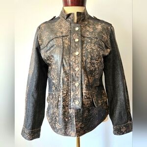 H&D Classic Leather Collection Speckled Leather and Denim Jacket. Size Large